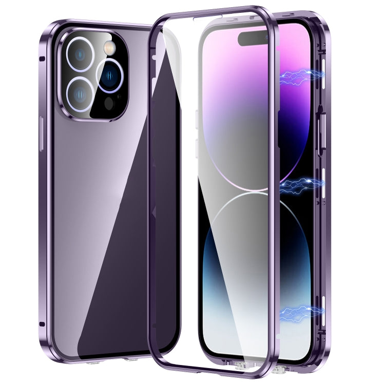 For iPhone 14 Pro Max Magnetic Double-buckle HD Tempered Glass Phone Case