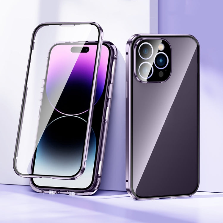 For iPhone 14 Pro Max Magnetic Double-buckle HD Tempered Glass Phone Case