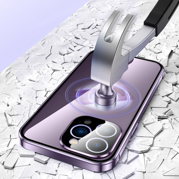 For iPhone 14 Pro Max Magnetic Double-buckle HD Tempered Glass Phone Case