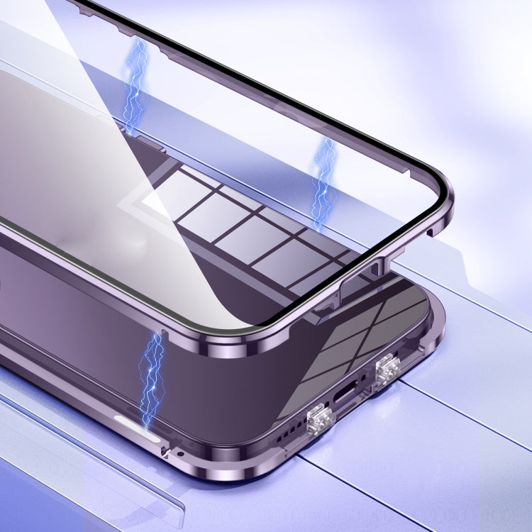 For iPhone 14 Pro Max Magnetic Double-buckle HD Tempered Glass Phone Case