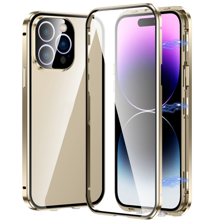 For iPhone 14 Pro Magnetic Double-buckle HD Tempered Glass Phone Case