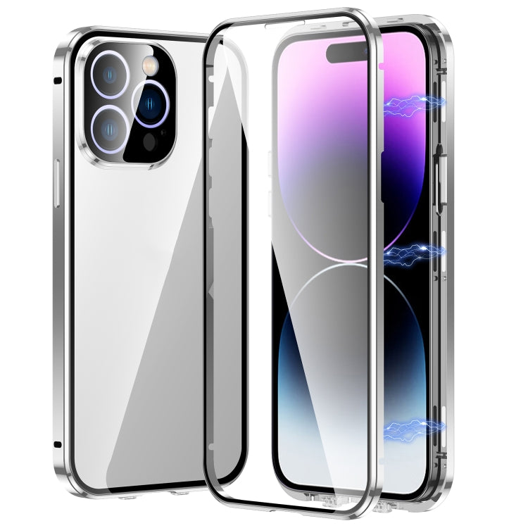 For iPhone 14 Pro Magnetic Double-buckle HD Tempered Glass Phone Case