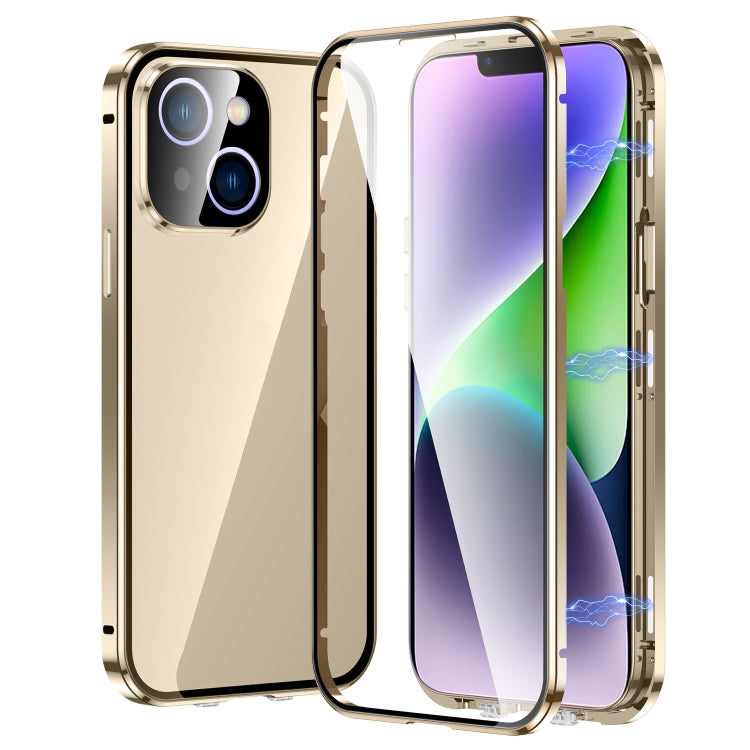 For iPhone 14 Magnetic Double-buckle HD Tempered Glass Phone Case