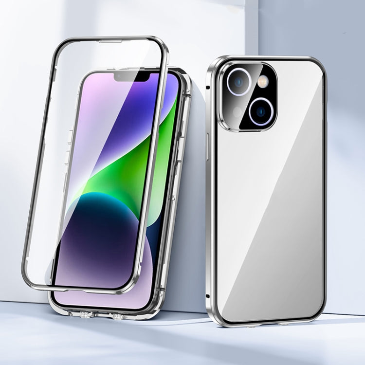 For iPhone 14 Magnetic Double-buckle HD Tempered Glass Phone Case