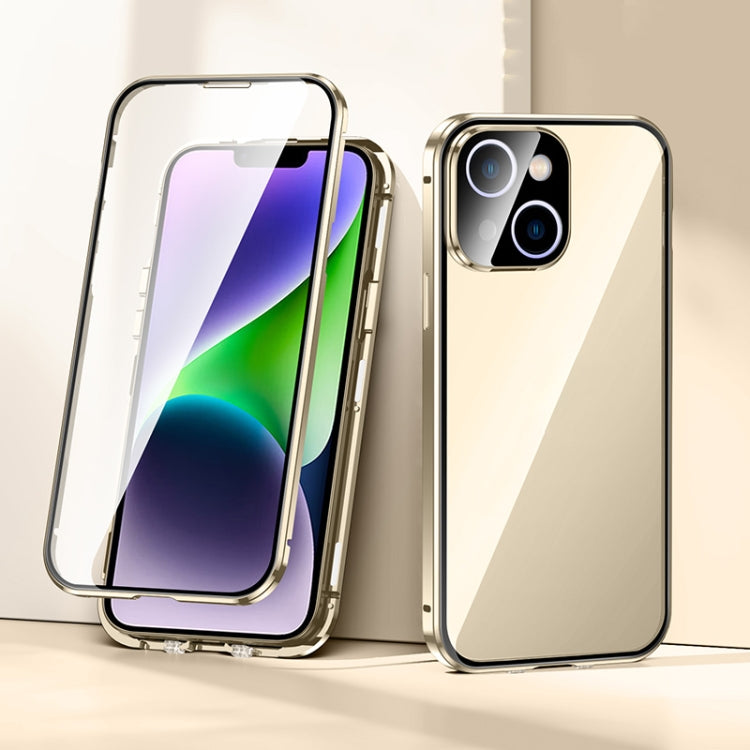 For iPhone 14 Plus Magnetic Double-buckle HD Tempered Glass Phone Case