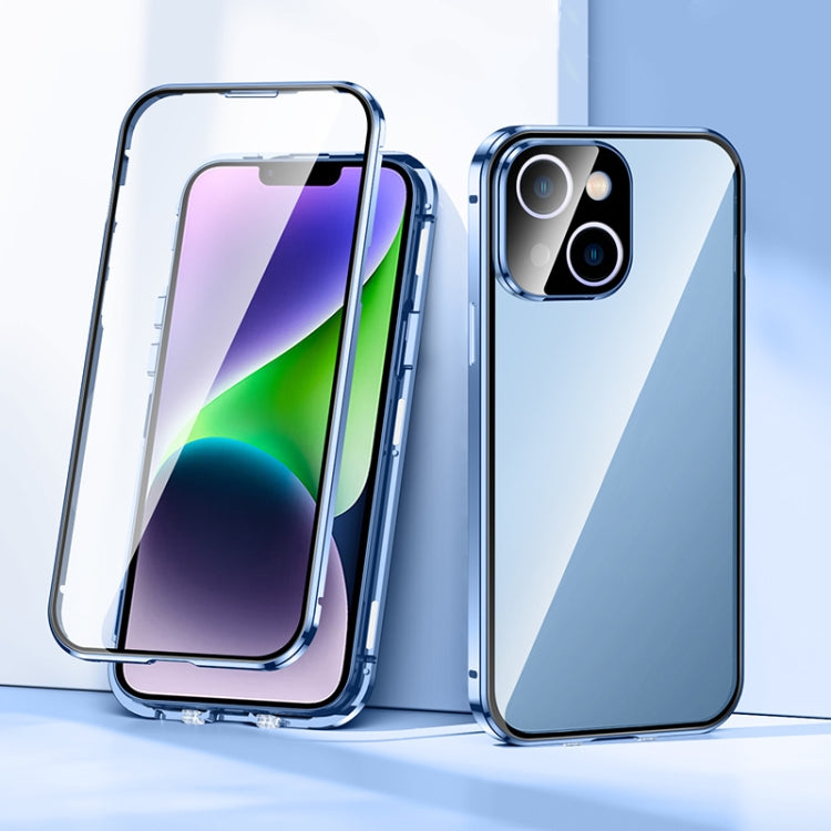 For iPhone 14 Plus Magnetic Double-buckle HD Tempered Glass Phone Case