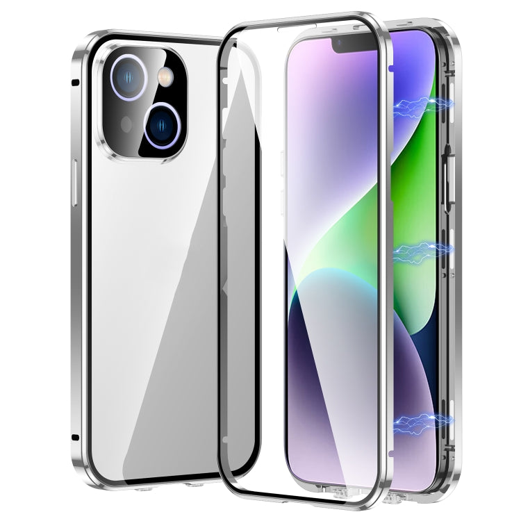 For iPhone 14 Plus Magnetic Double-buckle HD Tempered Glass Phone Case
