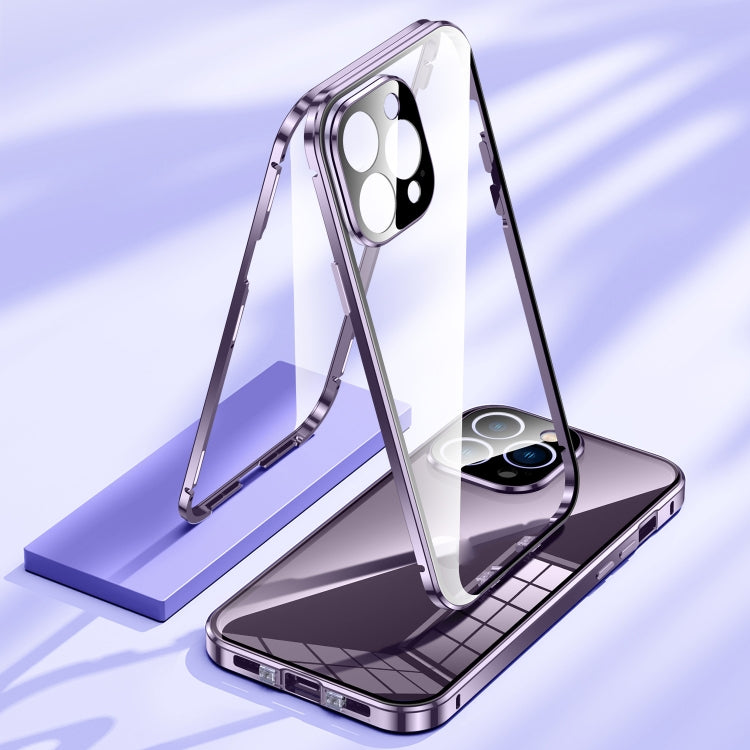For iPhone 14 Plus Magnetic Double-buckle HD Tempered Glass Phone Case