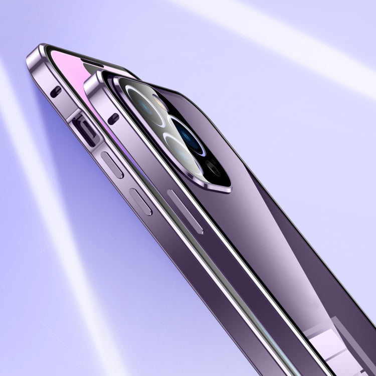 For iPhone 14 Plus Magnetic Double-buckle HD Tempered Glass Phone Case