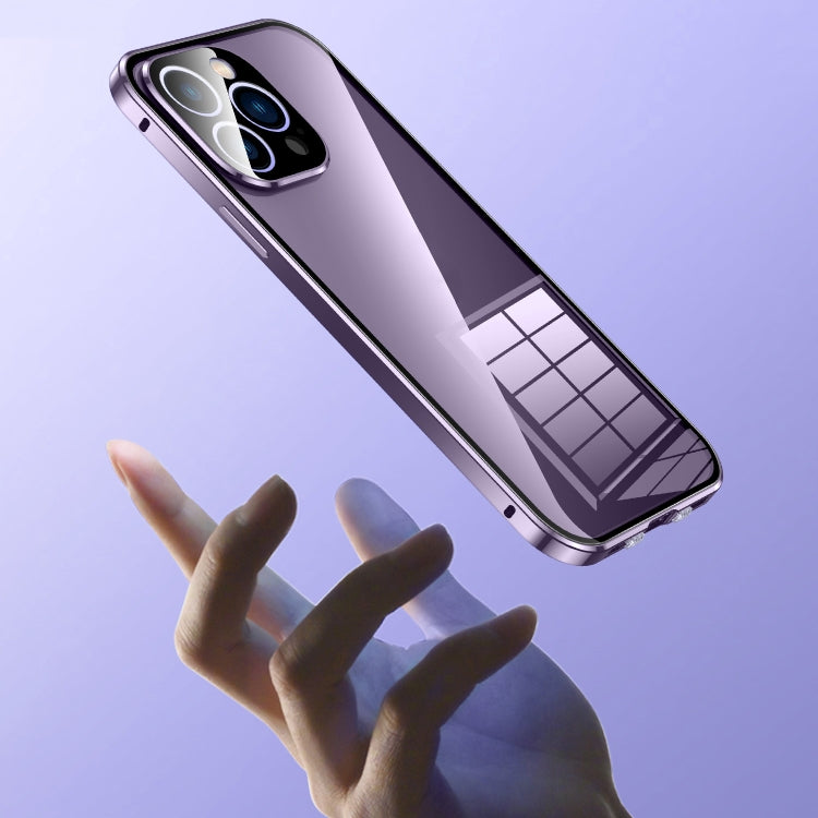 For iPhone 14 Plus Magnetic Double-buckle HD Tempered Glass Phone Case