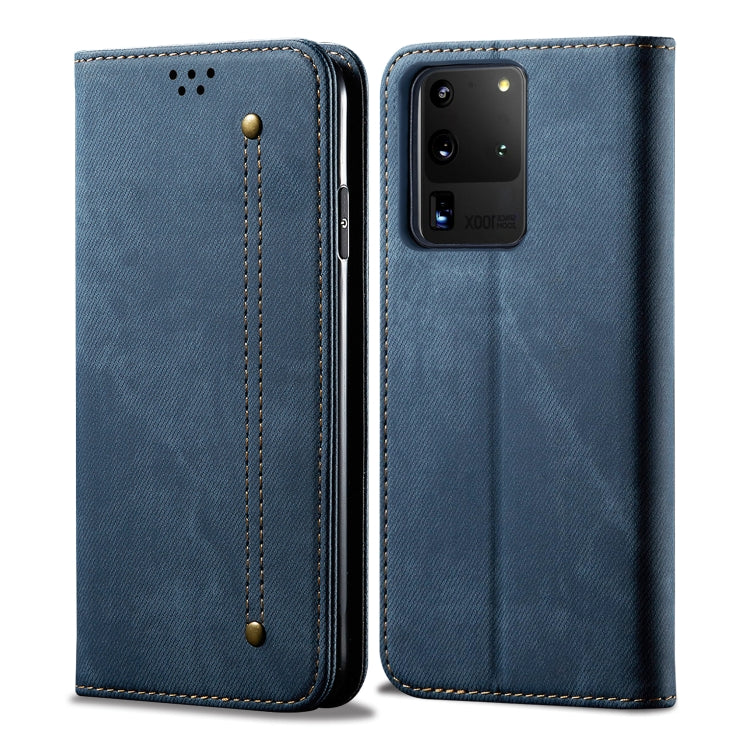 For Galaxy S20 Ultra Denim Texture Casual Style Horizontal Flip Leather Case with Holder & Card Slots & Wallet