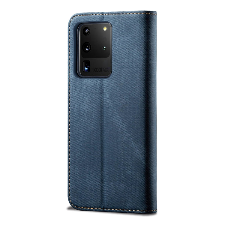For Galaxy S20 Ultra Denim Texture Casual Style Horizontal Flip Leather Case with Holder & Card Slots & Wallet