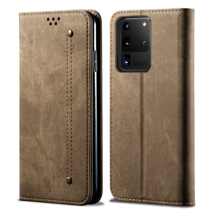 For Galaxy S20 Ultra Denim Texture Casual Style Horizontal Flip Leather Case with Holder & Card Slots & Wallet