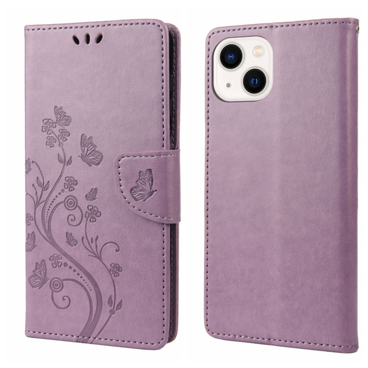 For iPhone 14 Plus Butterfly Flower Pattern Flip Leather Phone Case