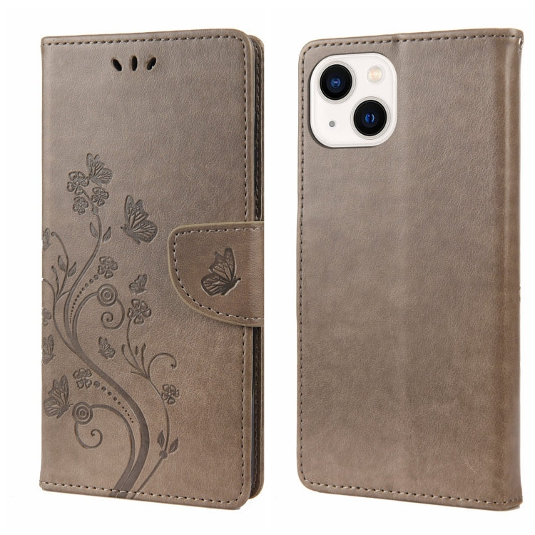 For iPhone 14 Plus Butterfly Flower Pattern Flip Leather Phone Case