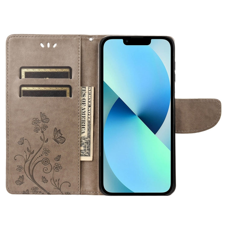 For iPhone 14 Plus Butterfly Flower Pattern Flip Leather Phone Case