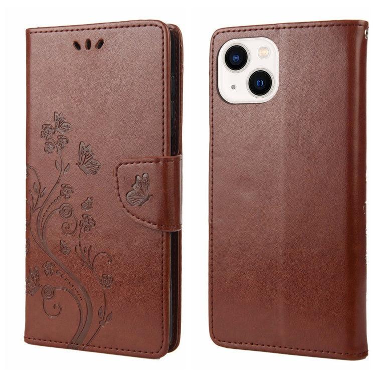 For iPhone 14 Plus Butterfly Flower Pattern Flip Leather Phone Case