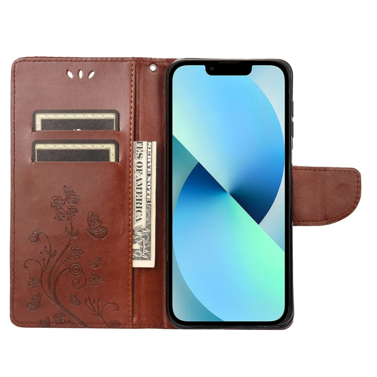 For iPhone 14 Plus Butterfly Flower Pattern Flip Leather Phone Case
