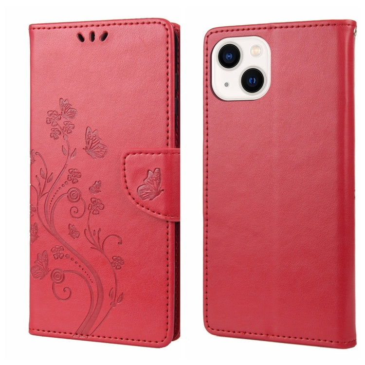 For iPhone 14 Plus Butterfly Flower Pattern Flip Leather Phone Case