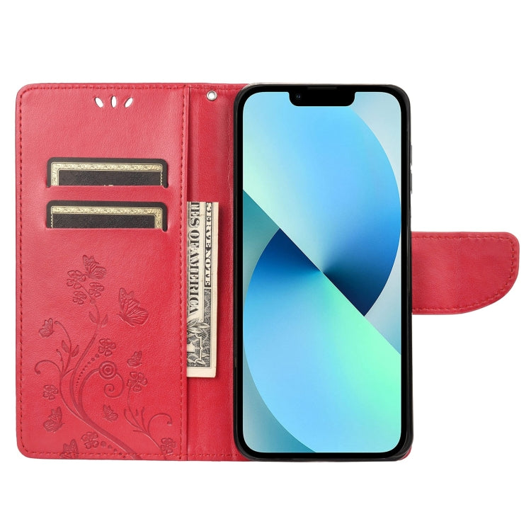 For iPhone 14 Plus Butterfly Flower Pattern Flip Leather Phone Case