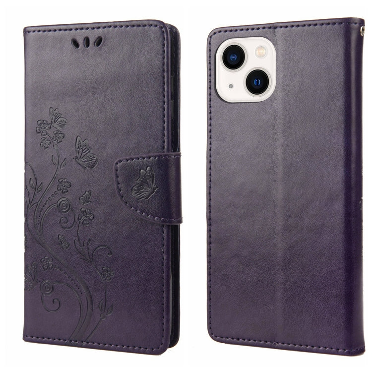 For iPhone 14 Plus Butterfly Flower Pattern Flip Leather Phone Case