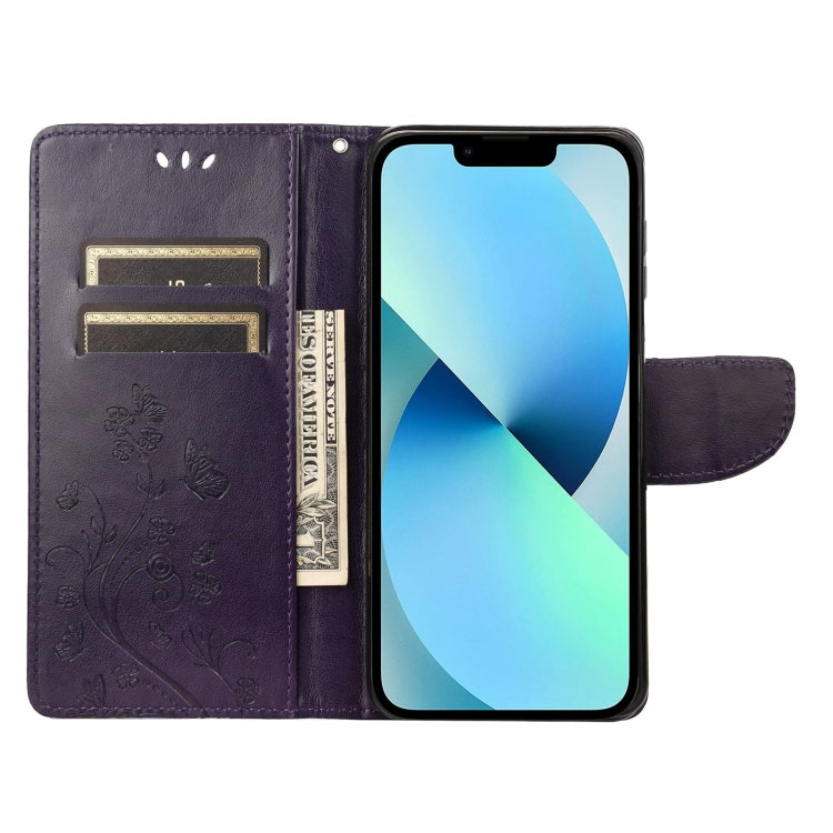 For iPhone 14 Plus Butterfly Flower Pattern Flip Leather Phone Case