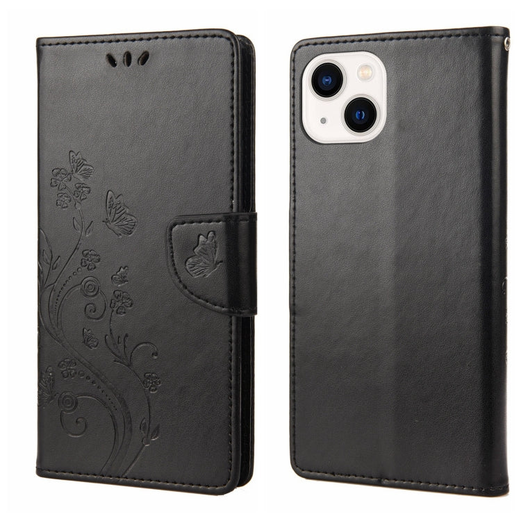 For iPhone 14 Plus Butterfly Flower Pattern Flip Leather Phone Case