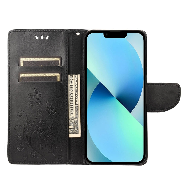 For iPhone 14 Plus Butterfly Flower Pattern Flip Leather Phone Case