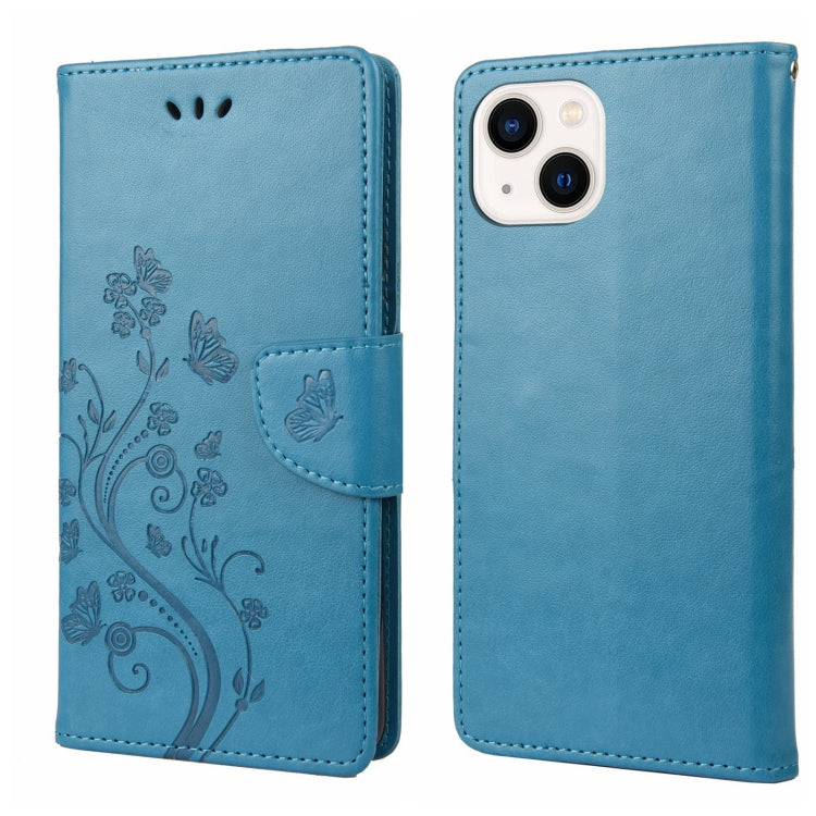 For iPhone 14 Plus Butterfly Flower Pattern Flip Leather Phone Case