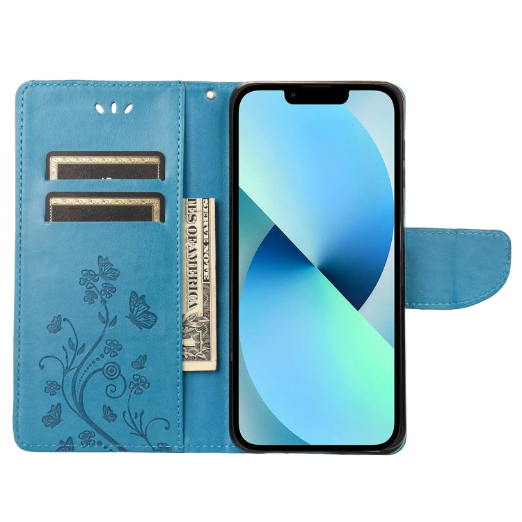 For iPhone 14 Plus Butterfly Flower Pattern Flip Leather Phone Case