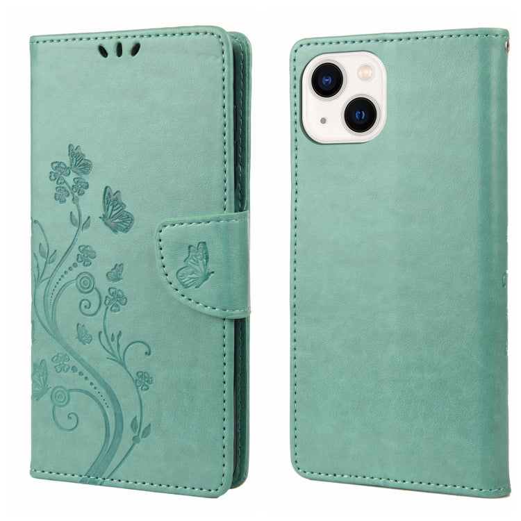 For iPhone 14 Plus Butterfly Flower Pattern Flip Leather Phone Case