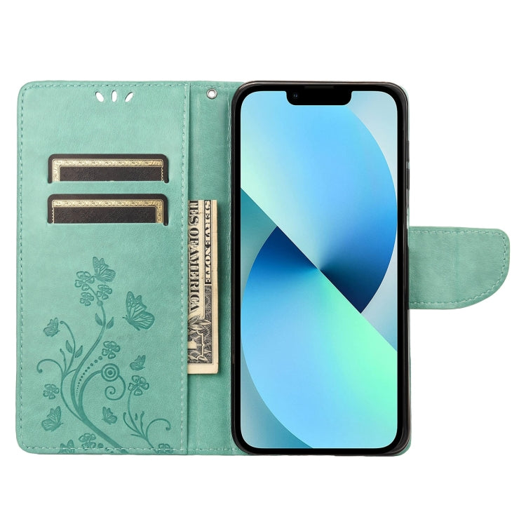 For iPhone 14 Plus Butterfly Flower Pattern Flip Leather Phone Case