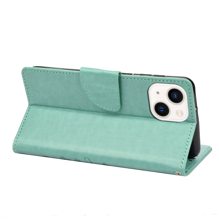 For iPhone 14 Plus Butterfly Flower Pattern Flip Leather Phone Case