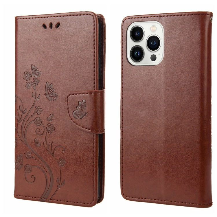 For iPhone 14 Pro Butterfly Flower Pattern Flip Leather Phone Case