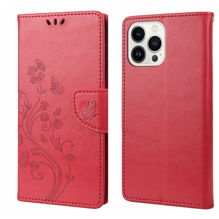 For iPhone 14 Pro Butterfly Flower Pattern Flip Leather Phone Case