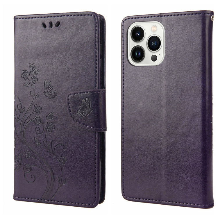 For iPhone 14 Pro Butterfly Flower Pattern Flip Leather Phone Case
