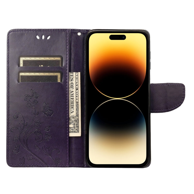 For iPhone 14 Pro Butterfly Flower Pattern Flip Leather Phone Case