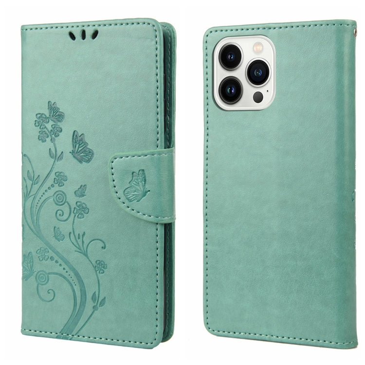 For iPhone 14 Pro Butterfly Flower Pattern Flip Leather Phone Case