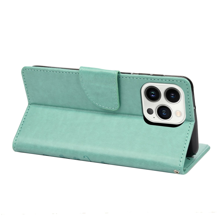 For iPhone 14 Pro Butterfly Flower Pattern Flip Leather Phone Case