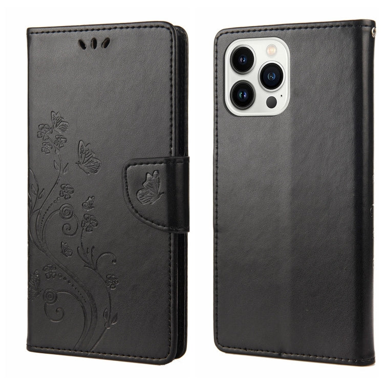 For iPhone 14 Pro Max Butterfly Flower Pattern Flip Leather Phone Case