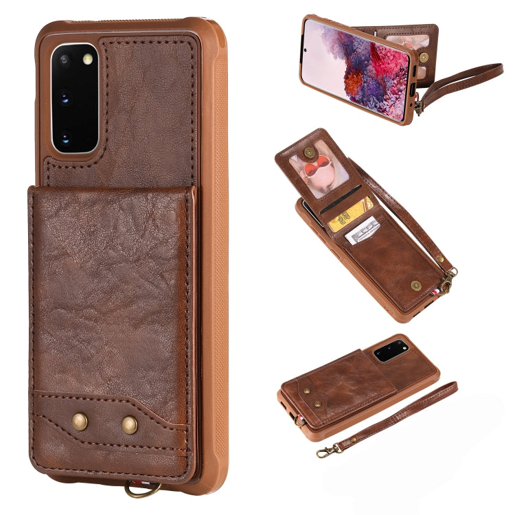 For Galaxy S20 Vertical Flip Shockproof Leather Protective Case with Short Rope, Support Card Slots & Bracket & Photo Holder & Wallet Function
