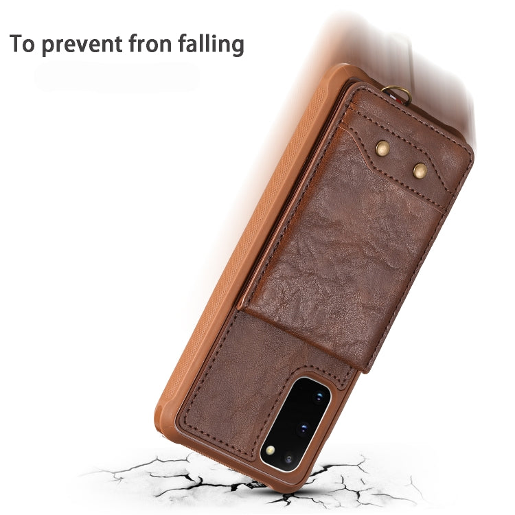 For Galaxy S20 Vertical Flip Shockproof Leather Protective Case with Short Rope, Support Card Slots & Bracket & Photo Holder & Wallet Function