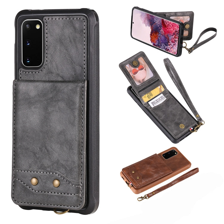 For Galaxy S20 Vertical Flip Shockproof Leather Protective Case with Short Rope, Support Card Slots & Bracket & Photo Holder & Wallet Function
