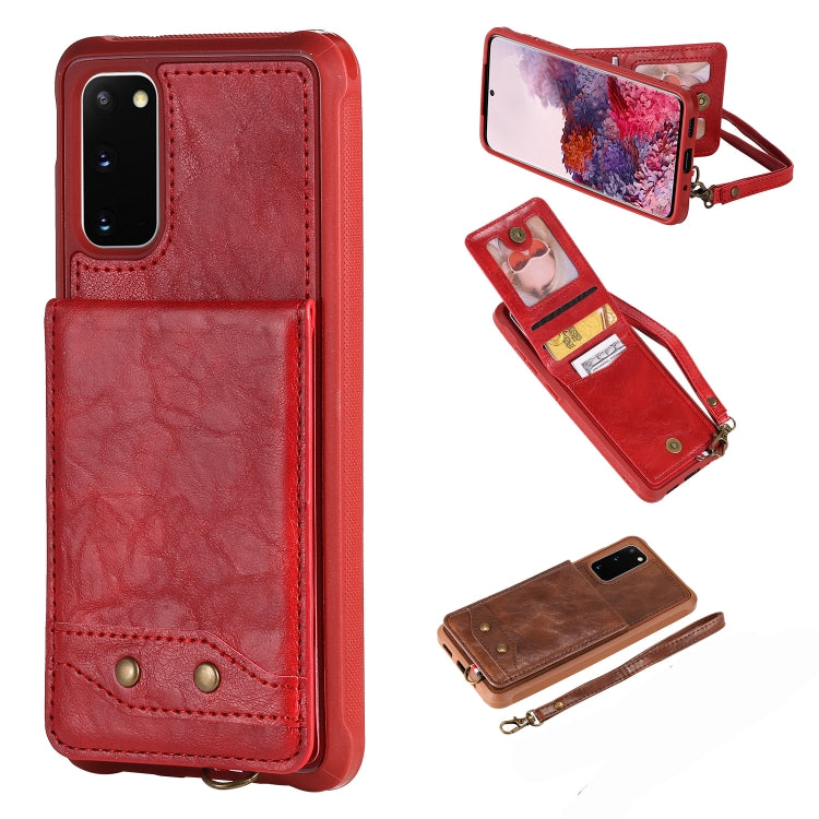 For Galaxy S20 Vertical Flip Shockproof Leather Protective Case with Short Rope, Support Card Slots & Bracket & Photo Holder & Wallet Function