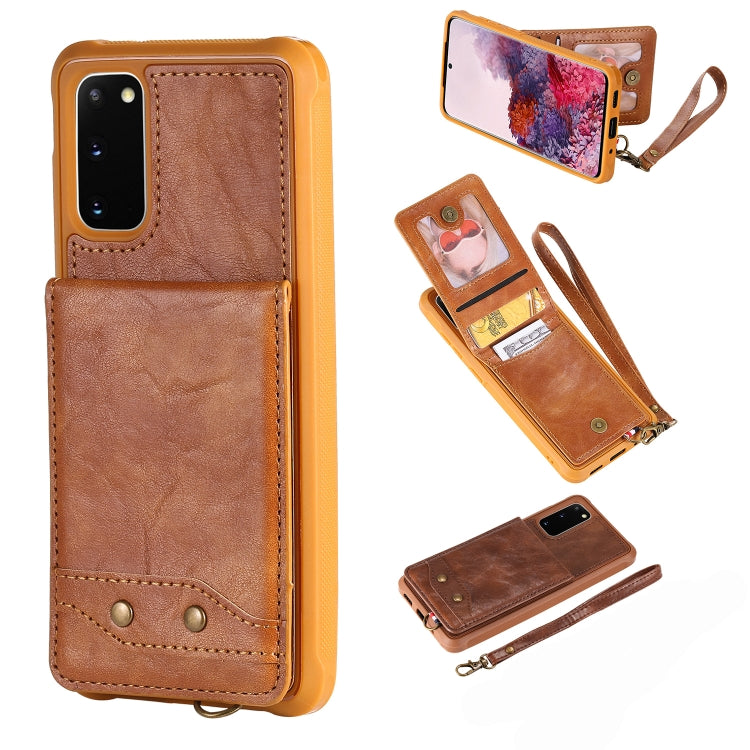 For Galaxy S20 Vertical Flip Shockproof Leather Protective Case with Short Rope, Support Card Slots & Bracket & Photo Holder & Wallet Function