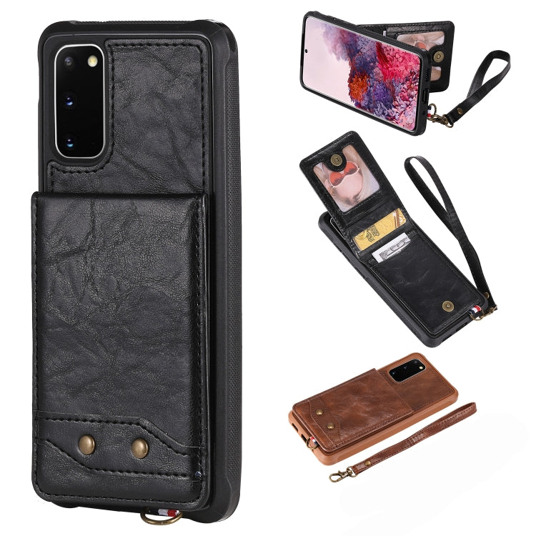 For Galaxy S20 Vertical Flip Shockproof Leather Protective Case with Short Rope, Support Card Slots & Bracket & Photo Holder & Wallet Function