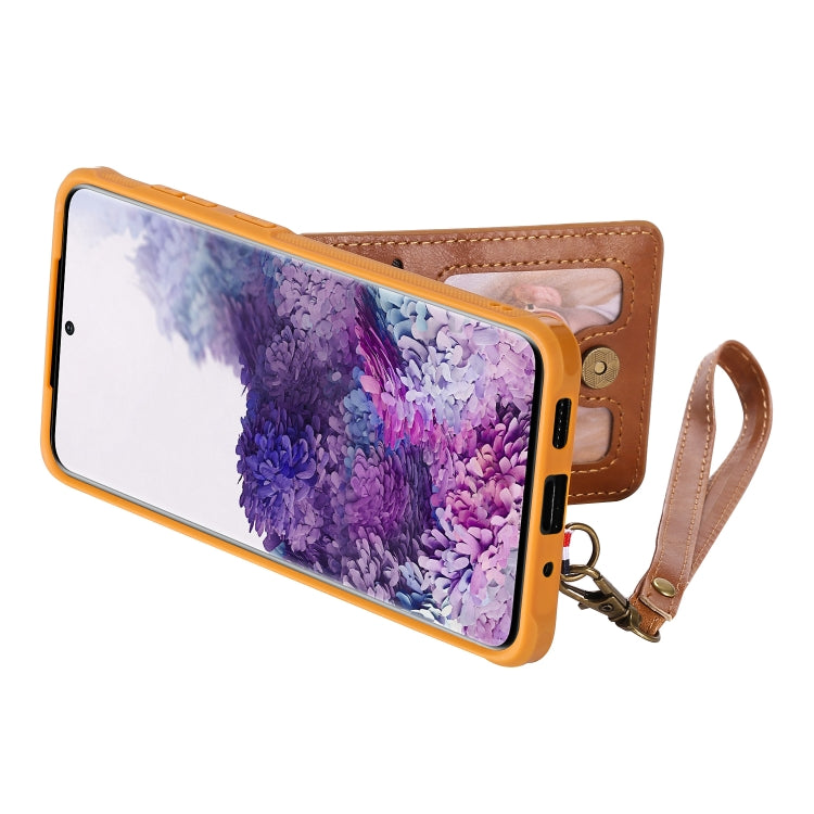 For Galaxy S20+ Vertical Flip Shockproof Leather Protective Case with Short Rope, Support Card Slots & Bracket & Photo Holder & Wallet Function