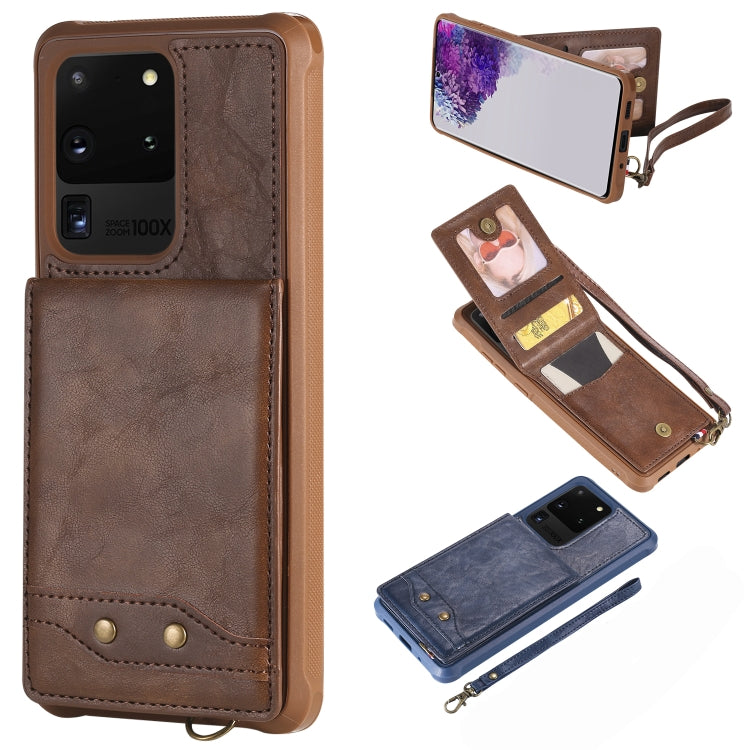 For Galaxy S20 Ultra Vertical Flip Shockproof Leather Protective Case with Short Rope, Support Card Slots & Bracket & Photo Holder & Wallet Function