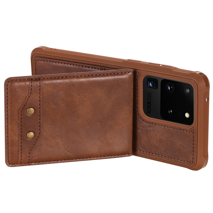 For Galaxy S20 Ultra Vertical Flip Shockproof Leather Protective Case with Short Rope, Support Card Slots & Bracket & Photo Holder & Wallet Function