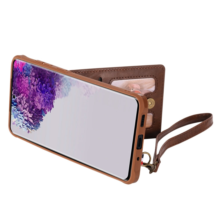 For Galaxy S20 Ultra Vertical Flip Shockproof Leather Protective Case with Short Rope, Support Card Slots & Bracket & Photo Holder & Wallet Function